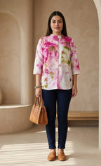 Pink, Olive & Ivory Tie-Dye Cotton Top