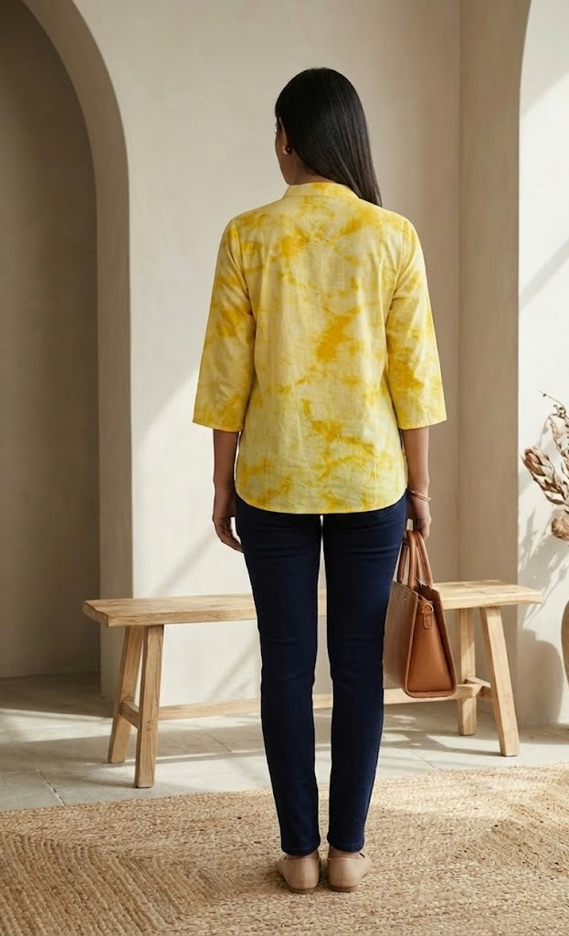 Lemon Yellow Tie-Dye Cotton Top