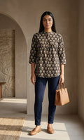 Black & Beige Hand Block Printed Cotton Top