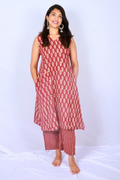 Oversized Hand Block Printed Cotton Co-ord Set – Maroon & Ivory Leaf Motifs