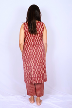 Oversized Hand Block Printed Cotton Co-ord Set – Maroon & Ivory Leaf Motifs