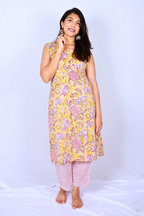 Oversized Hand Block Printed Cotton Co-ord Set – Maroon & Ivory Leaf Motifs