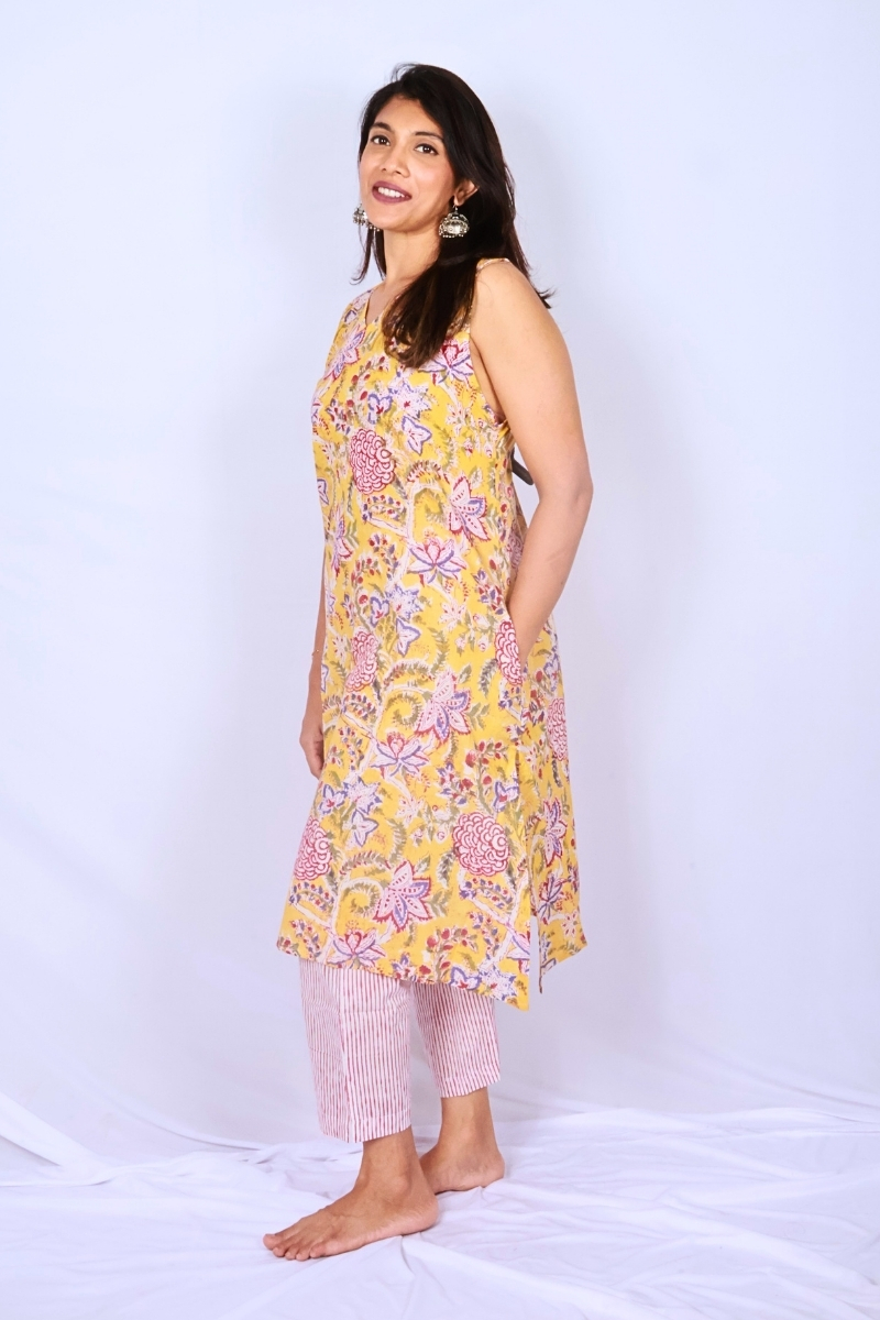 Oversized Hand Block Printed Cotton Co-ord Set – Maroon & Ivory Leaf Motifs