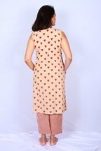 Oversized Hand Block Printed Cotton Co-ord Set – Beige & Crimson Hearts