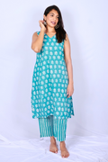 Hand Block Printed Cotton Co-ord Set - Powder Blue Floral