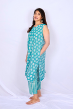 Hand Block Printed Cotton Co-ord Set - Powder Blue Floral