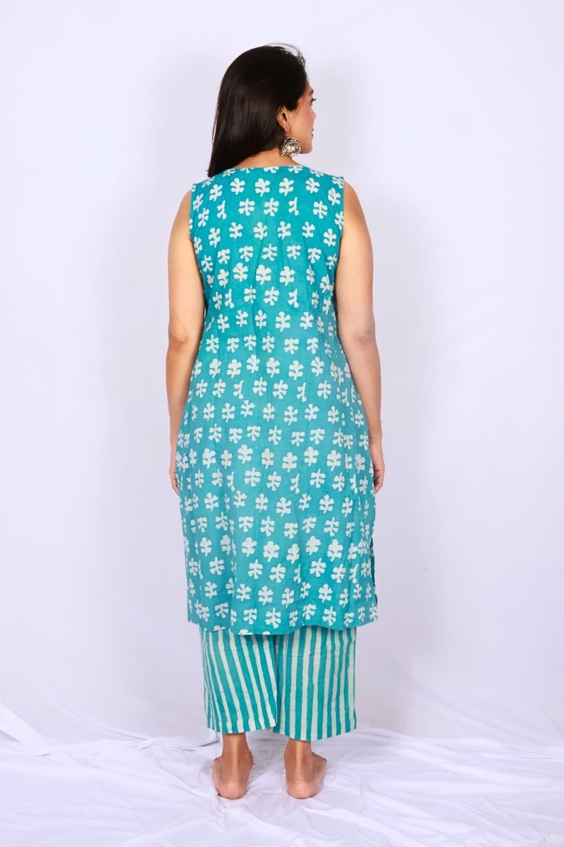 Hand Block Printed Cotton Co-ord Set - Powder Blue Floral