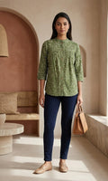 Olive Green Hand Block Printed Cotton Top