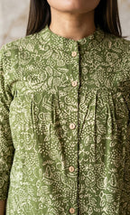 Olive Green Hand Block Printed Cotton Top