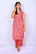 Oversized Hand Block Printed Cotton Co-ord Set – Coral Red Leaf Motifs