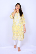Lemon Yellow Floral Chikankari Kurti ‚ Lucknow