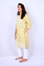 Lemon Yellow Floral Chikankari Kurti ‚ Lucknow