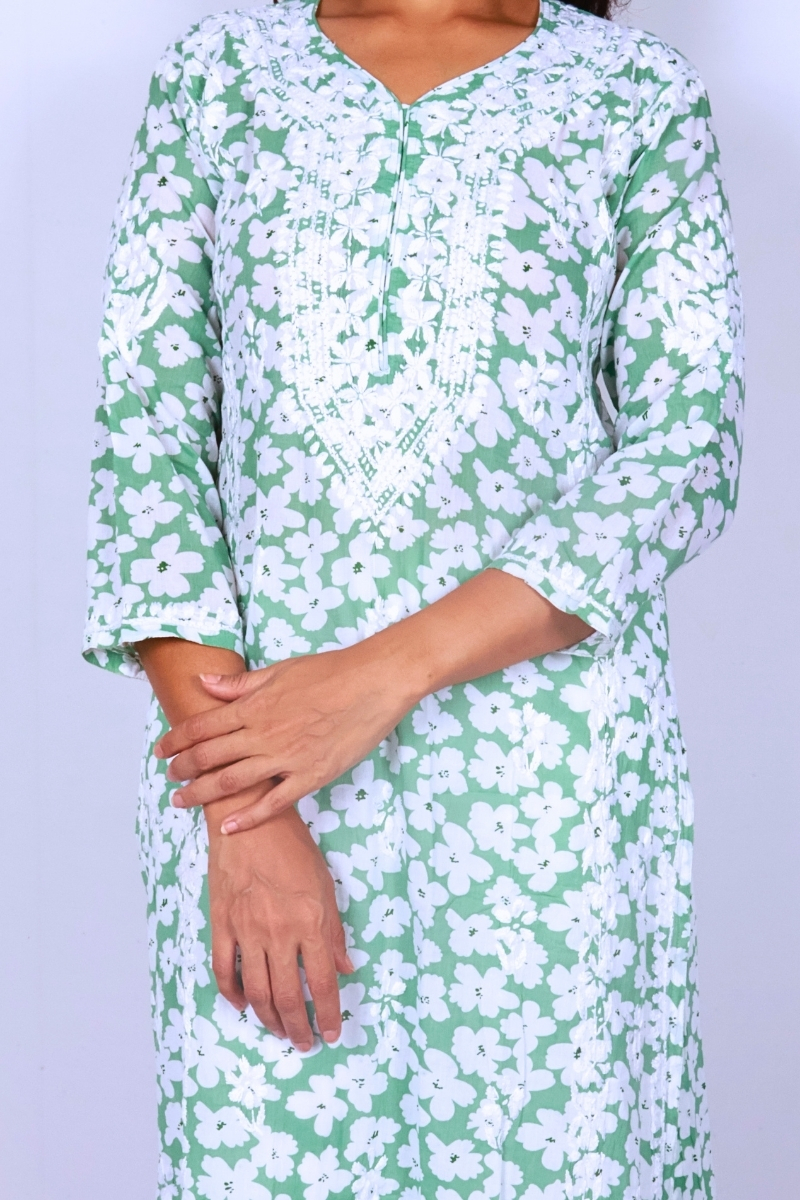 Mint Green Floral Chikankari Kurti ,  Lucknow