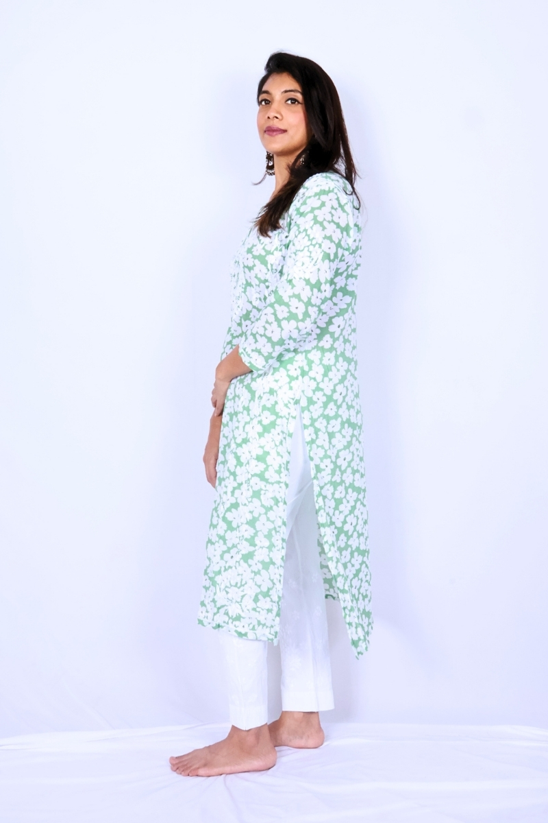 Mint Green Floral Chikankari Kurti ,  Lucknow