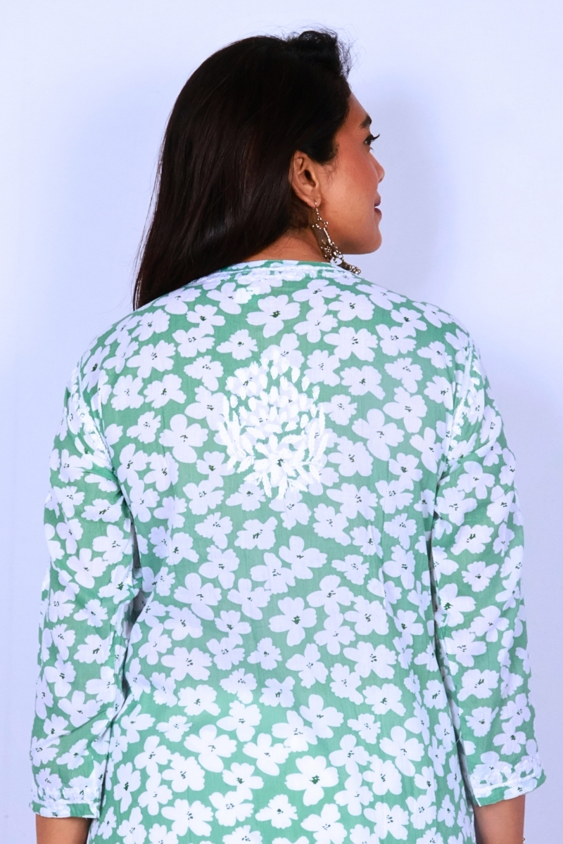 Mint Green Floral Chikankari Kurti ,  Lucknow
