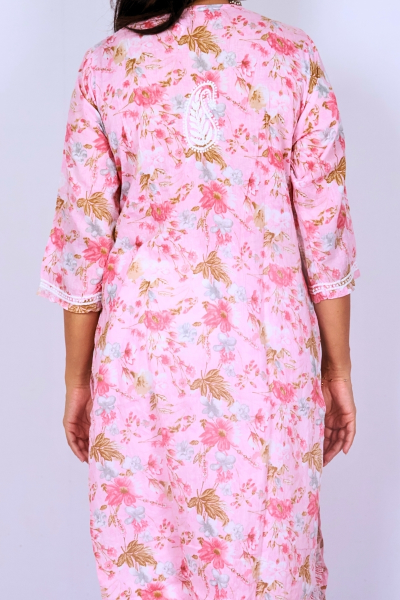 Blush Pink Floral Chikankari Kurti ‚ Lucknow
