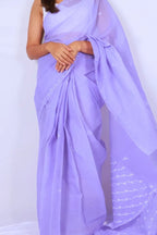 Lavender cotton Chikankari saree from Lucknow with delicate white embroidery on border and pallu Noolagam_2