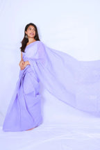 Lavender cotton Chikankari saree from Lucknow with delicate white embroidery on border and pallu Noolagam_3