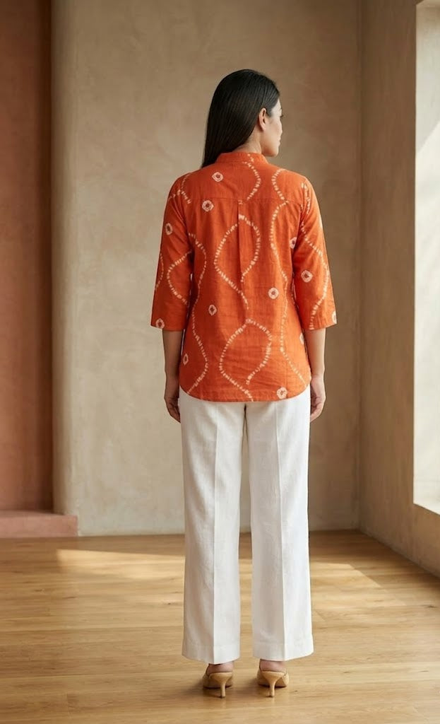 Rust Orange Tie-Dye Cotton Top