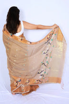 Beige and rust Phulia handloom slub cotton saree with floral motifs and rust toned border and pallu Noolagam_4