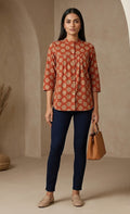Rust Brown Hand Block Printed Cotton Top