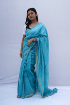 Maheshwari cotton silk saree in black and ivory geometric checks with zari accents – Noolagam_1