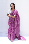 Maheshwari cotton silk Bagru hand block printed saree in coral orange floral – Noolagam_1
