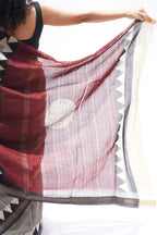 Maheshwari cotton silk saree in black and ivory geometric checks with zari accents – Noolagam-3