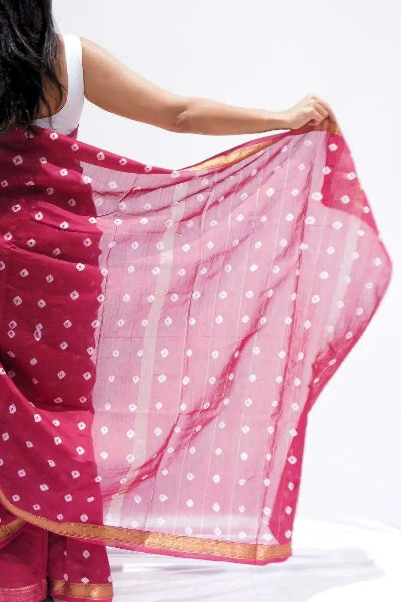 Maheshwari Silk Cotton Bandhani Saree a Rani Pink