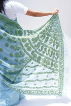 Handwoven Chanderi cotton saree with Chikankari embroidery in sage green – Noolagam_5