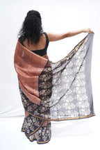 Maheshwari cotton silk Bagru hand block printed saree in brick red and black – Noolagam-5