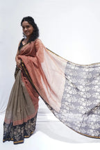 Maheshwari cotton silk Bagru hand block printed saree in brick red and black – Noolagam