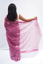 Handwoven Chanderi cotton saree with Chikankari embroidery in rose pink – Noolagam_4