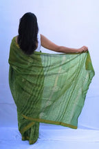 Maheshwari cotton silk hand block printed saree in leaf green with zari border – Noolagam-3