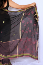 Black and Olive Handloom Khadi Cotton Saree from Phulia