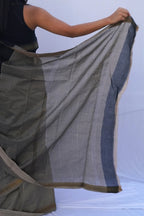 Maheshwari cotton silk saree in black and ivory window checks with zari border – Noolagam-3