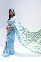 Handwoven Chanderi cotton saree with Chikankari embroidery in sage green – Noolagam_3
