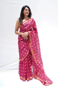 Maheshwari Silk Cotton Bandhani Saree a Rani Pink