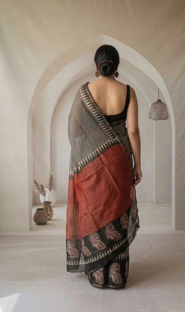 Crimson Red Bandhani Kota Doria Saree_2