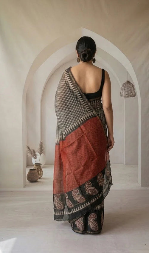 Crimson Red Bandhani Kota Doria Saree_2