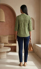 Olive Green Hand Block Printed Cotton Top