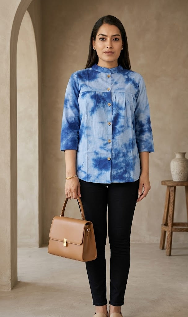 Indigo Blue Tie-Dye Cotton Top