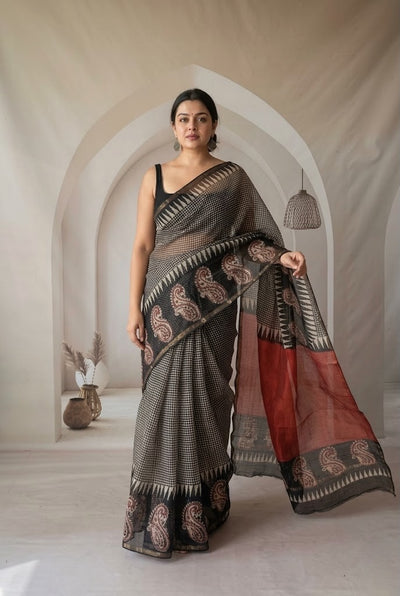 Crimson Red Bandhani Kota Doria Saree