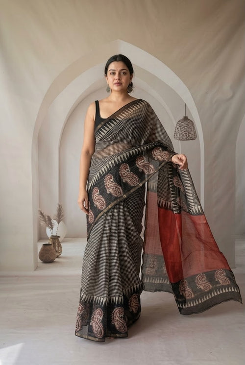 Crimson Red Bandhani Kota Doria Saree