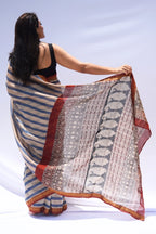 Maheshwari Silk Cotton Striped Saree – Blue & Ivory_3