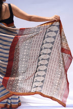 Maheshwari Silk Cotton Striped Saree – Blue & Ivory_4