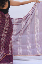 Jamuni Kota Doria Hand Block Printed Saree – Plum, Ivory & Wine