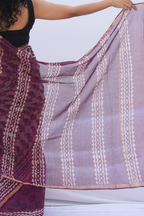 Jamuni Kota Doria Hand Block Printed Saree – Plum, Ivory & Wine