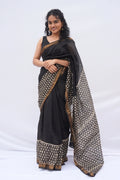 Maheshwari Silk Cotton Saree – Black & Ivory_1