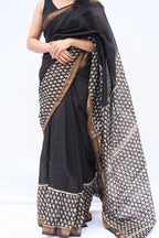 Maheshwari Silk Cotton Saree – Black & Ivory_2